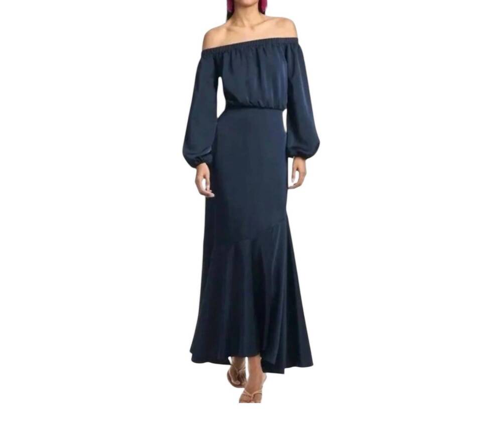 NEW SACHIN & BABI kai satin crepe off shoulder dress in indigo